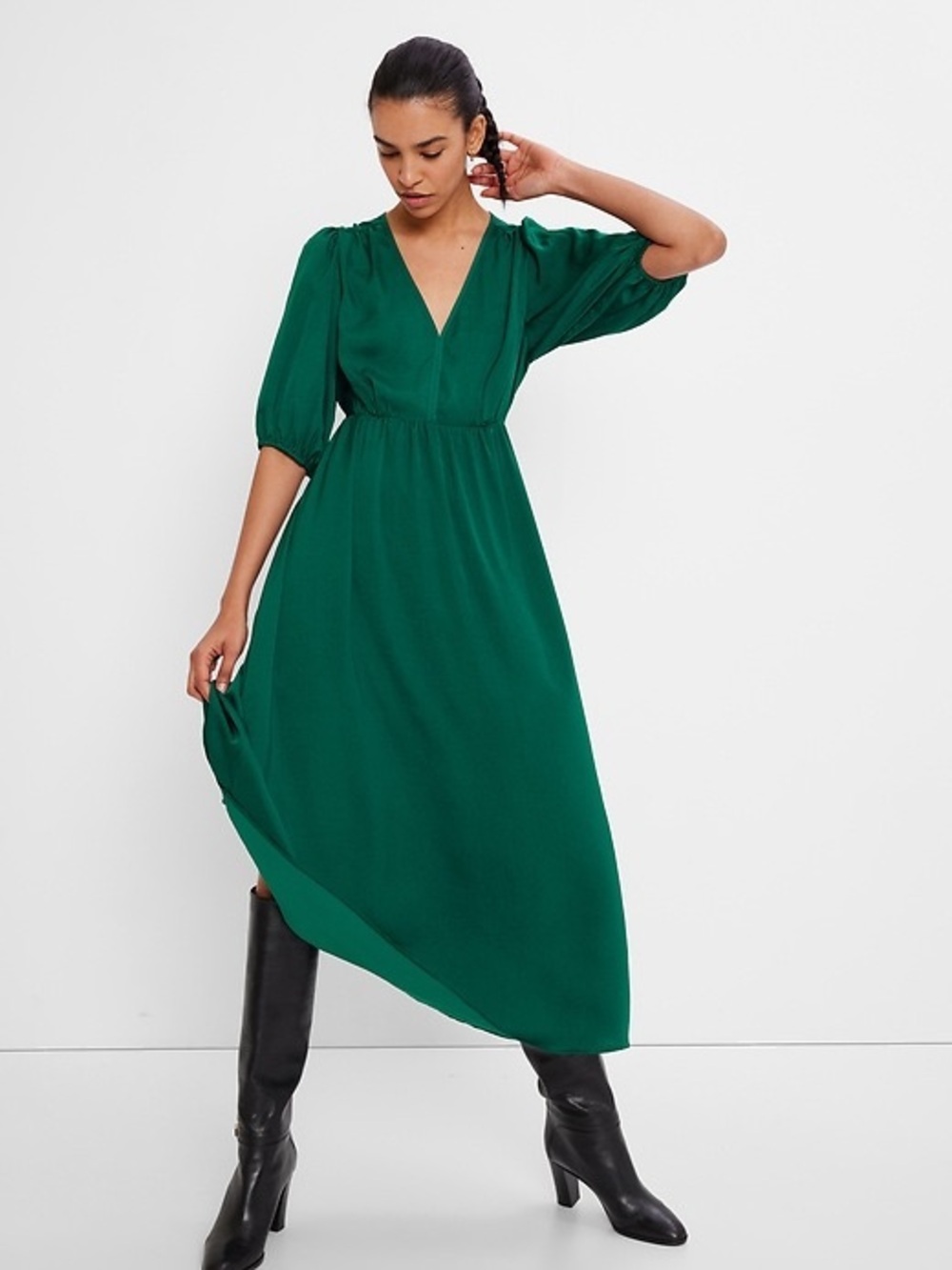 NWT Gap Blouson Cutout Maxi Dress in Green Pine, size L